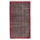 Vintage Hand Knotted Turkish Floral Rug in Red and Blue