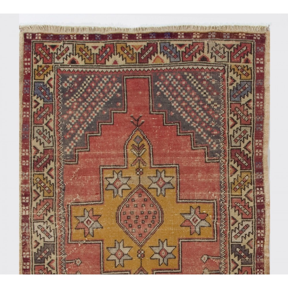Vintage Hand Knotted Turkish Rug with Wool Pile in soft Red