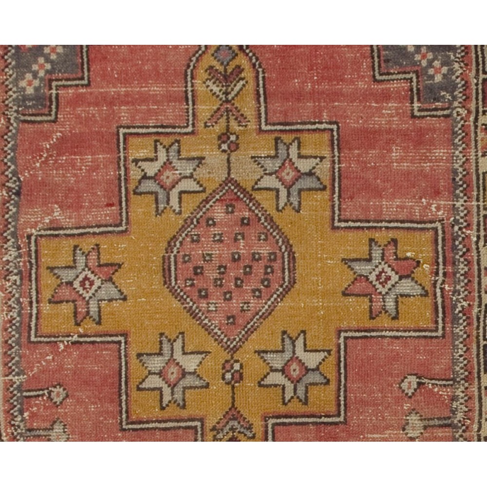 Vintage Hand Knotted Turkish Rug with Wool Pile in soft Red