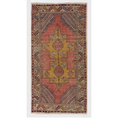 Vintage Hand Knotted Turkish Rug with Wool Pile in soft Red