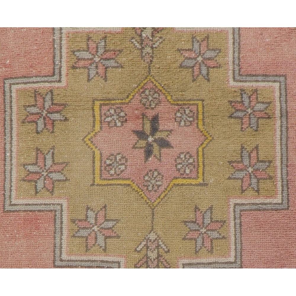 Vintage Hand-Knotted Wool Turkish Area Rug with Geometric Design in Muted Colors