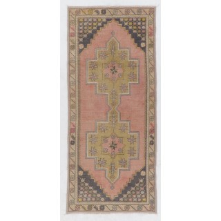 Vintage Hand-Knotted Wool Turkish Area Rug with Geometric Design in Muted Colors