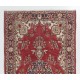 One-of-a-Kind Vintage Hand Knotted Turkish Rug in Red and Ivory