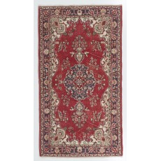One-of-a-Kind Vintage Hand Knotted Turkish Rug in Red and Ivory
