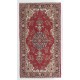 One-of-a-Kind Vintage Hand Knotted Turkish Rug in Red and Ivory