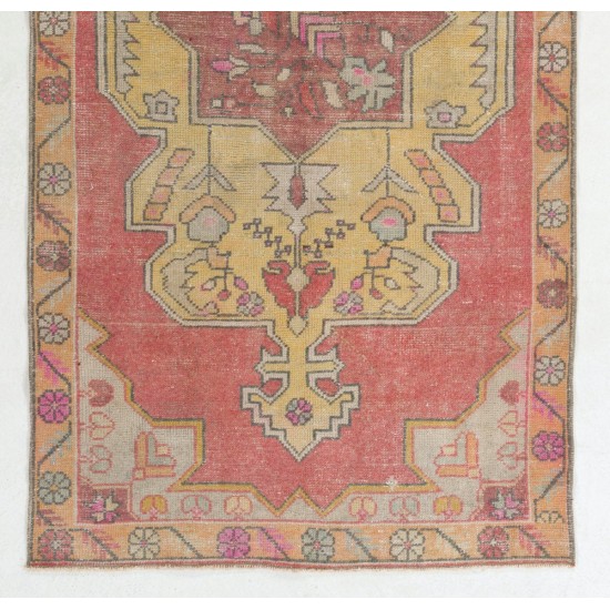 Vintage Anatolian Rug in Soft Warm Red, Yellow, Orange, Pink Colors