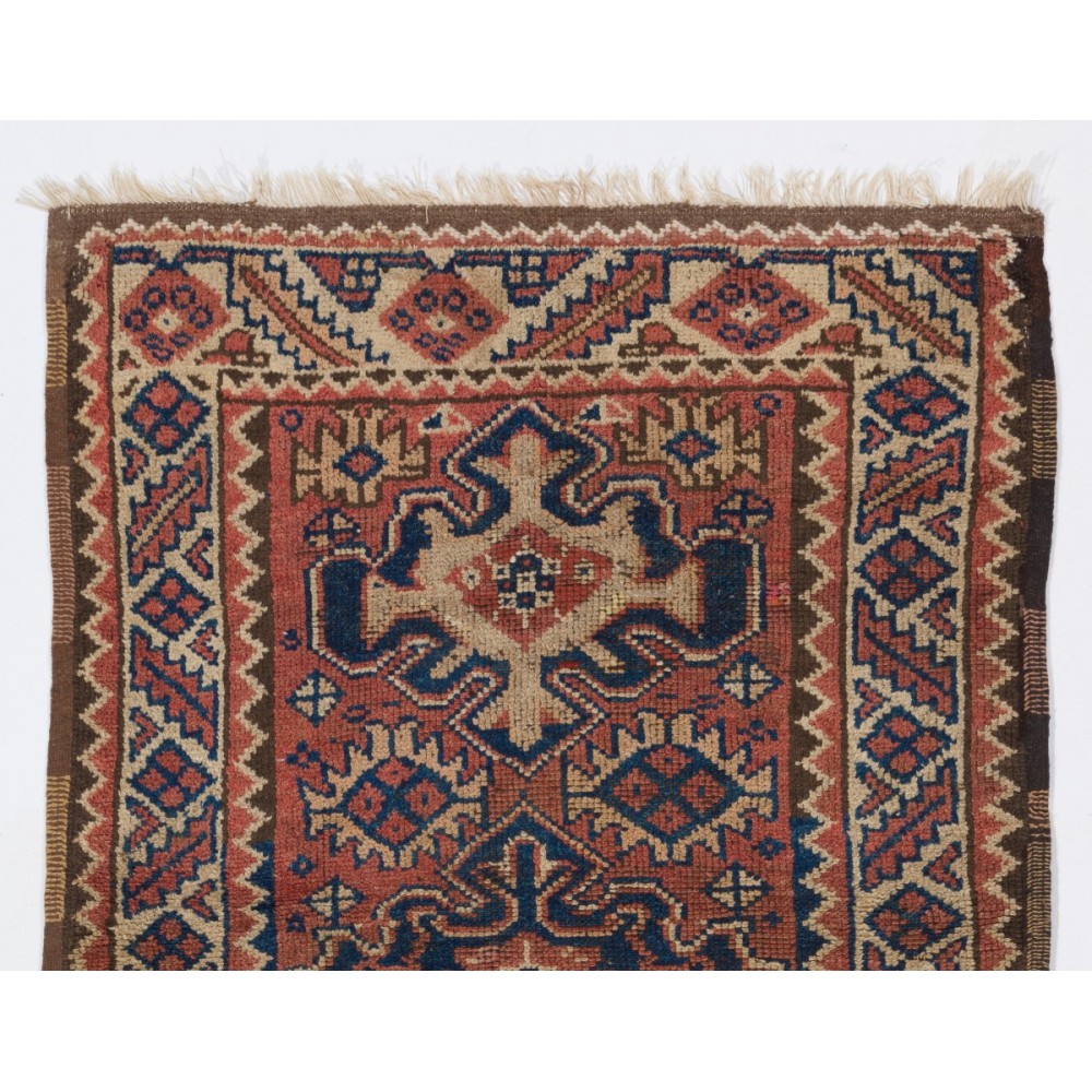 Mid-Century Handmade Anatolian Wool Rug with Geometric Tri-Medallions