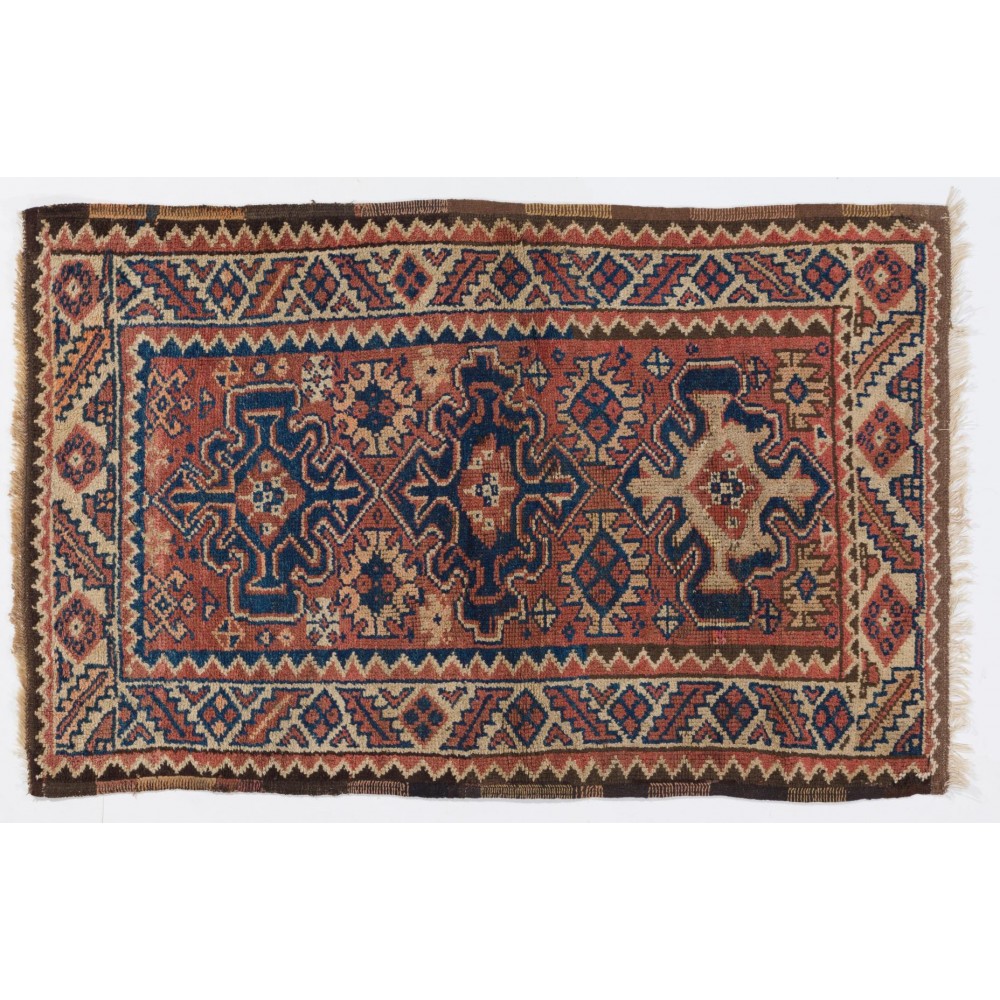 Mid-Century Handmade Anatolian Wool Rug with Geometric Tri-Medallions