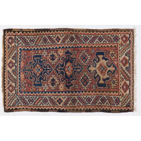 Mid-Century Handmade Anatolian Wool Rug with Geometric Tri-Medallions