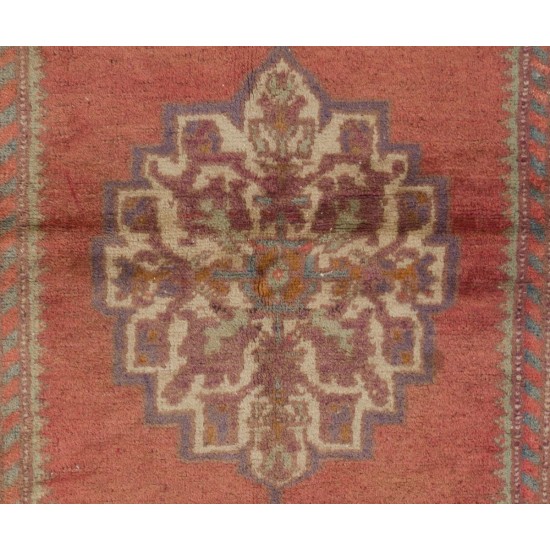 Handmade Vintage Turkish Accent Rug for Country Homes, Rustic, Tribal, Traditional Interiors. Authentic 1950s Floor Covering.