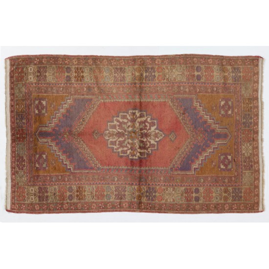 Handmade Vintage Turkish Accent Rug for Country Homes, Rustic, Tribal, Traditional Interiors. Authentic 1950s Floor Covering. Handmade Vintage Turkish Accent Rug for Country Homes, Rustic, Tribal, Traditional Interiors. Authentic 1950s Floor Covering.