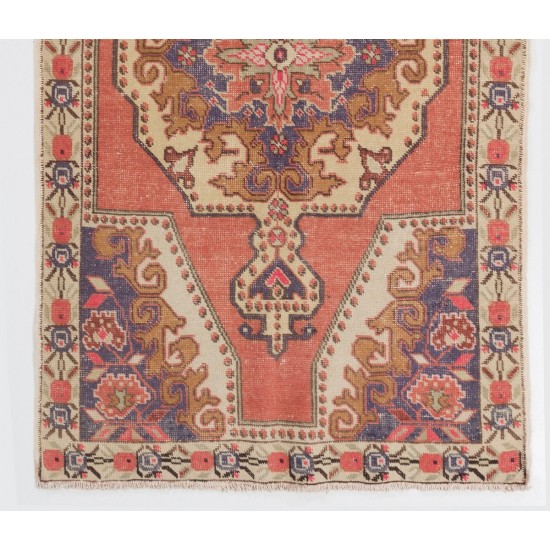 Mid-Century Hand-Knotted Tribal Wool Area Rug in Soft Colors. Vintage Turkish Carpet