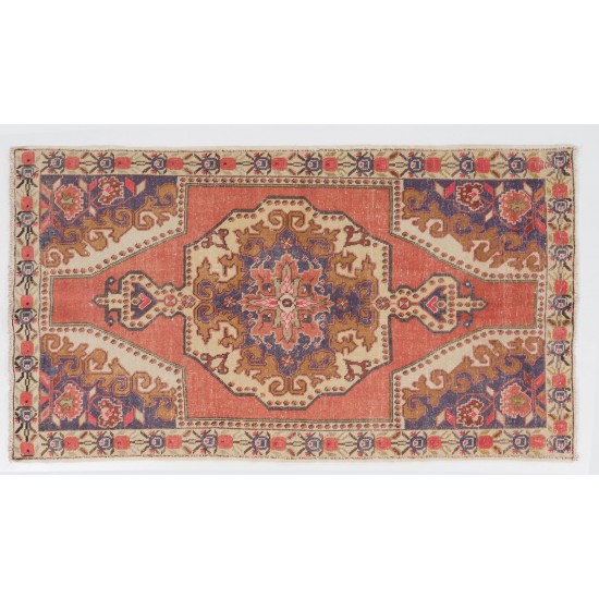 Mid-Century Hand-Knotted Tribal Wool Area Rug in Soft Colors. Vintage Turkish Carpet