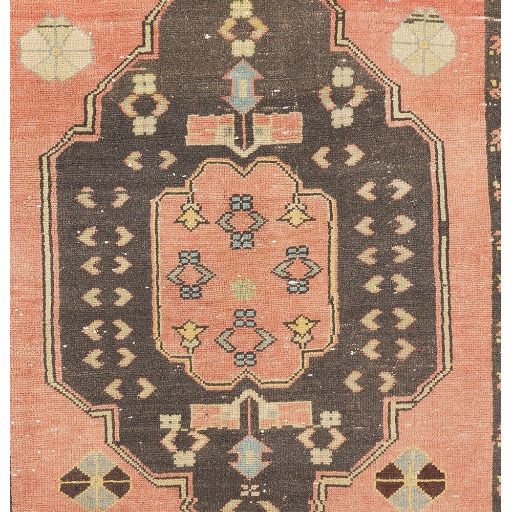 Hand-Knotted Vintage Rug. Traditional Wool Carpet from Turkey. Authentic 1960s Floor Covering