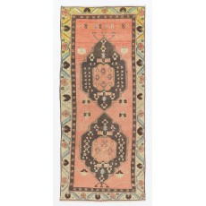 Hand-Knotted Vintage Rug. Traditional Wool Carpet from Turkey. Authentic 1960s Floor Covering