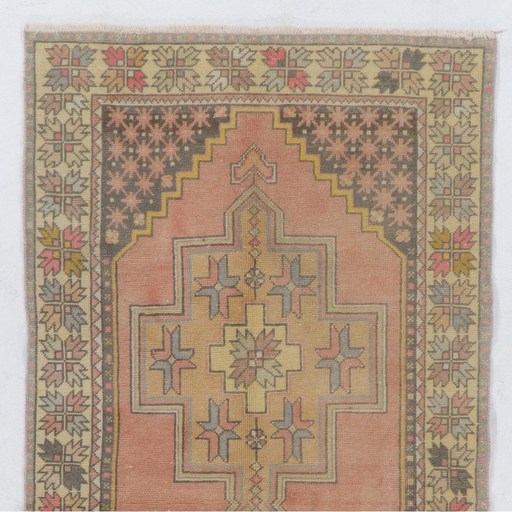 Vintage Sun Faded Oriental Rug in Soft Colors, Wool Handmade Carpet
