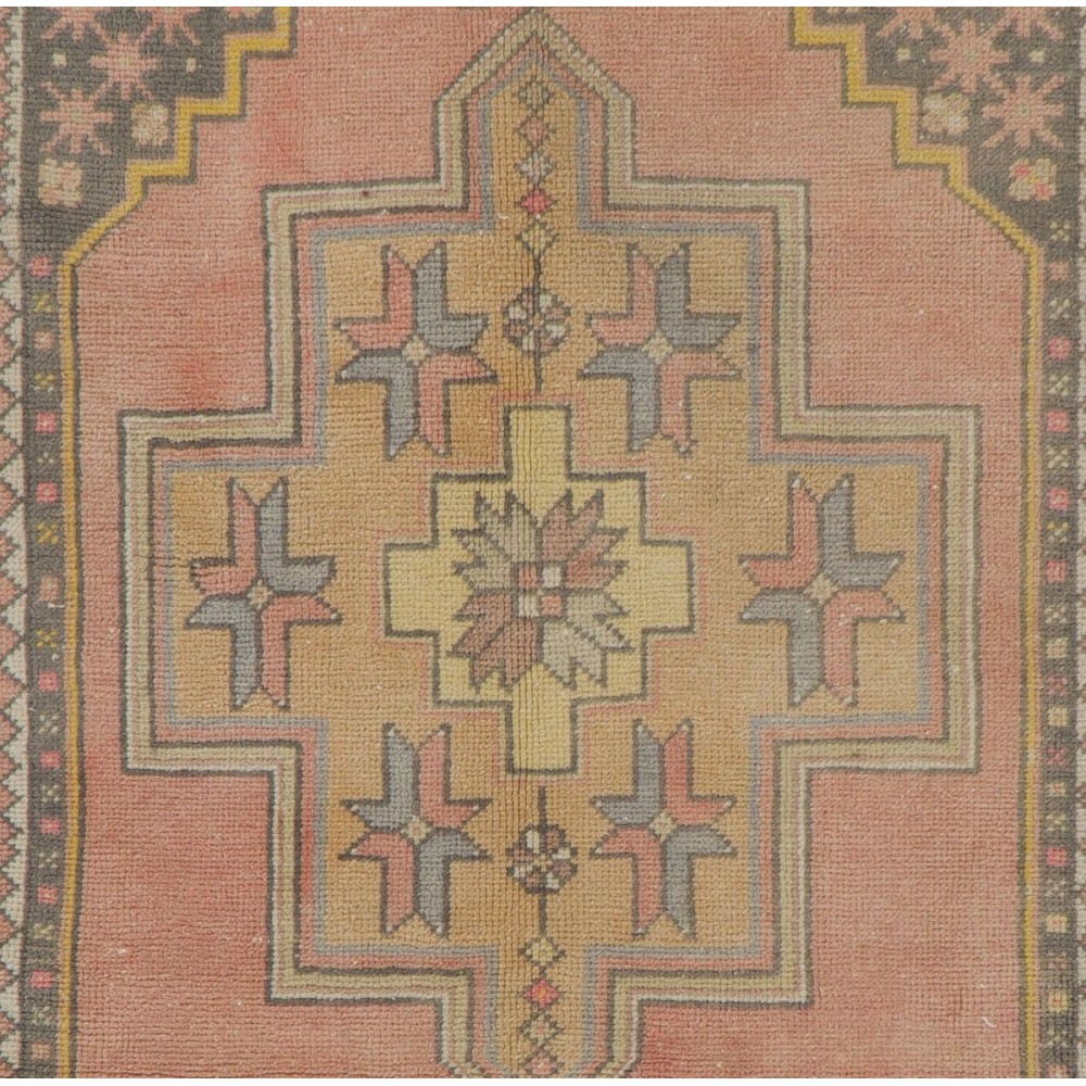 Vintage Sun Faded Oriental Rug in Soft Colors, Wool Handmade Carpet