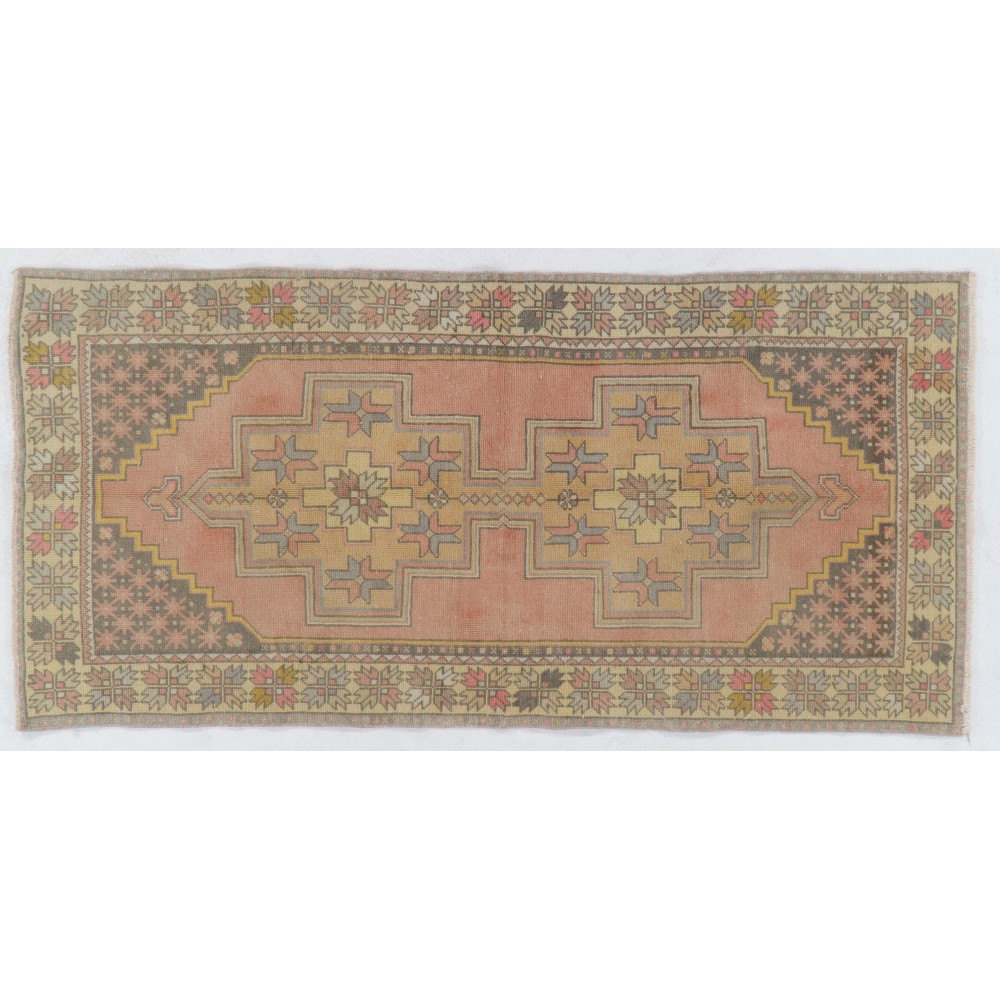 Vintage Sun Faded Oriental Rug in Soft Colors, Wool Handmade Carpet