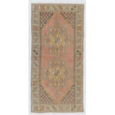 Vintage Sun Faded Oriental Rug in Soft Colors, Wool Handmade Carpet