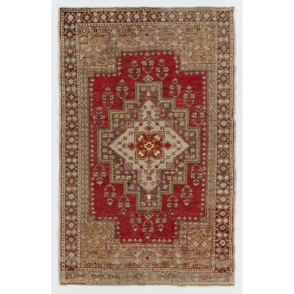 Mid-Century Hand-Knotted Tribal Rug in Soft Colors, 100% Wool Carpet