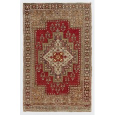 Mid-Century Hand-Knotted Tribal Rug in Soft Colors, 100% Wool Carpet