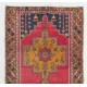 Vintage Handmade Turkish Area Rug in Red, Mustard Yellow, Orange and Navy Blue colors