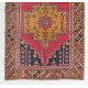 Vintage Handmade Turkish Area Rug in Red, Mustard Yellow, Orange and Navy Blue colors