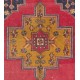 One of a kind vintage area Rug from Cappadocia. Soft, Wool runner, carpet. Red, Mustard Yellow, Orange, Navy Blue colors