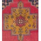 Vintage Handmade Turkish Area Rug in Red, Mustard Yellow, Orange and Navy Blue colors