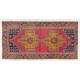 Vintage Handmade Turkish Area Rug in Red, Mustard Yellow, Orange and Navy Blue colors