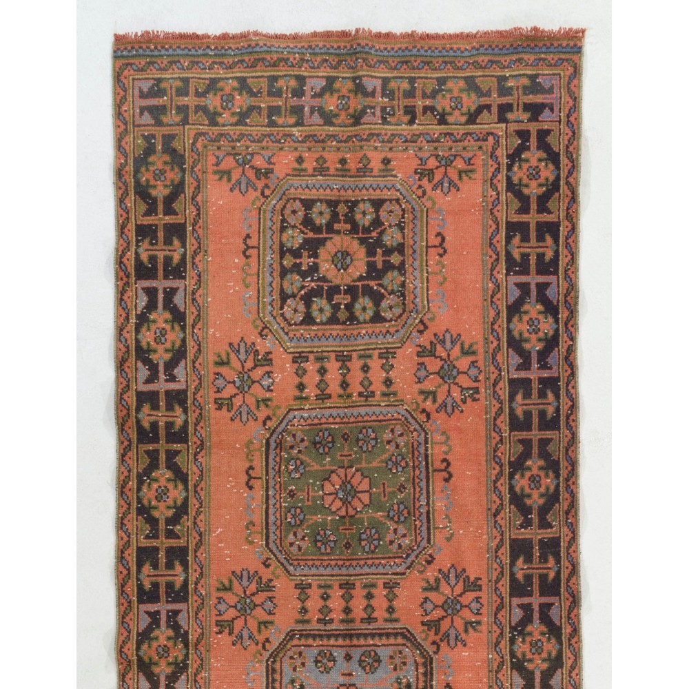 Authentic Vintage Turkish Village Runner. Hand-knotted Wool Rug for Hallway