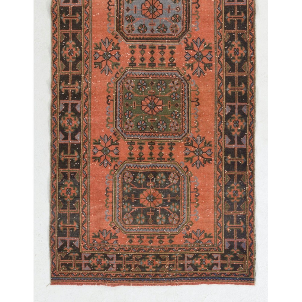 Authentic Vintage Turkish Village Runner. Hand-knotted Wool Rug for Hallway