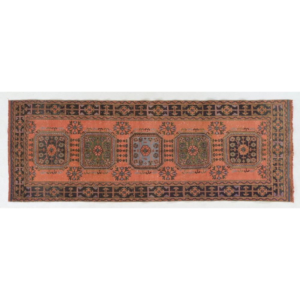 Authentic Vintage Turkish Village Runner. Hand-knotted Wool Rug for Hallway