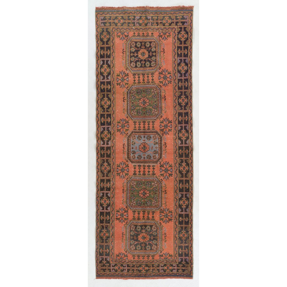 Authentic Vintage Turkish Village Runner. Hand-knotted Wool Rug for Hallway