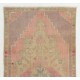 Vintage Hand Knotted Turkish Area Rug in Pink with Geometric Design