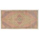 Vintage Hand Knotted Turkish Area Rug in Pink with Geometric Design