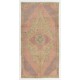 Vintage Hand Knotted Turkish Area Rug in Pink with Geometric Design