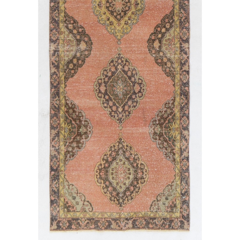 One-of-a-Kind Turkish Runner, circa 1950. Handmade Wool Rug for Hallway decor. Mid-Century Vintage Village Carpet