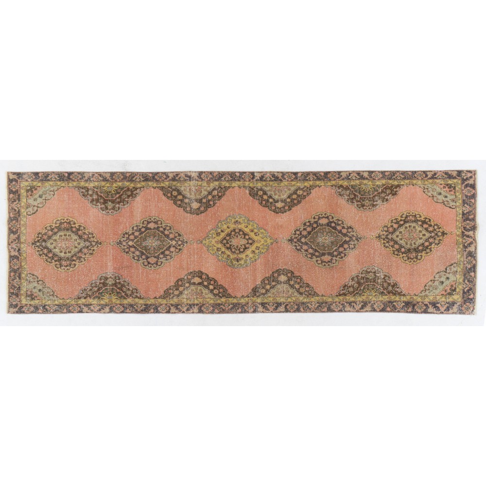 One-of-a-Kind Turkish Runner, circa 1950. Handmade Wool Rug for Hallway decor. Mid-Century Vintage Village Carpet