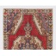 Vintage Unique C.Anatolian Village Rug. Floral Border. Red, Beige, Blue