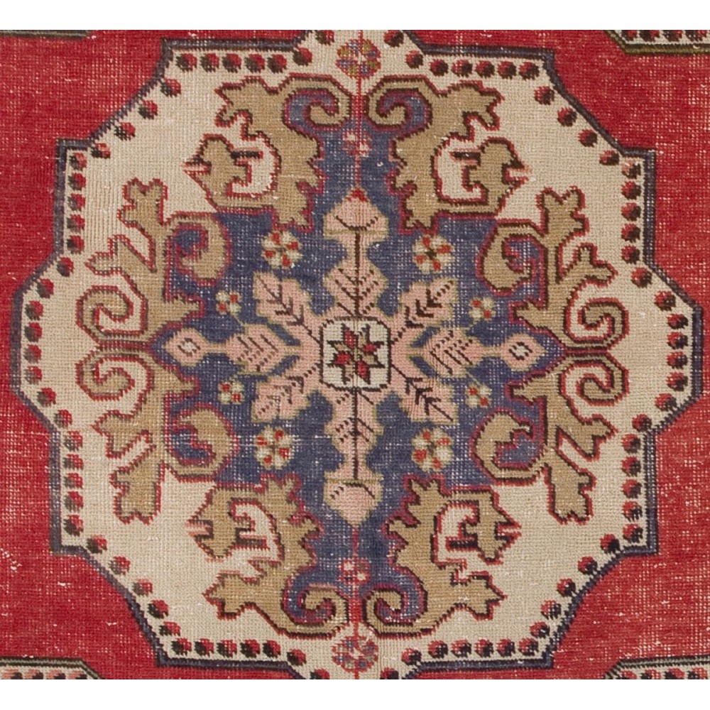 Vintage Unique C.Anatolian Village Rug. Floral Border. Red, Beige, Blue
