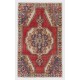 Vintage One of a Kind C.Anatolian Village Rug. Floral Border. Red, Beige, Blue