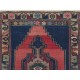 Rustic Farmhouse Decor Vintage Turkish Area Rug in Navy Blue, Red, Green & Gray. Unique Handmade Carpet with Cottage Style