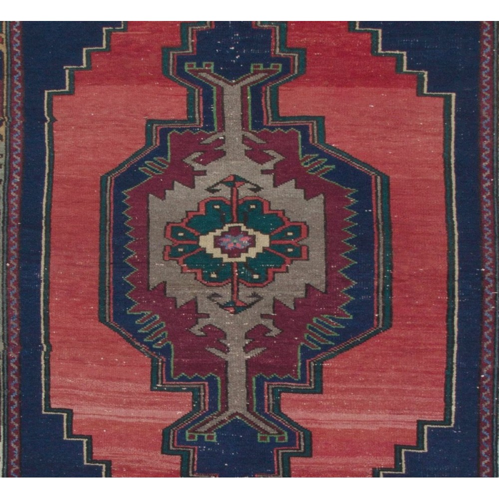 Rustic Farmhouse Decor Vintage Turkish Area Rug in Navy Blue, Red, Green & Gray. Unique Handmade Carpet with Cottage Style