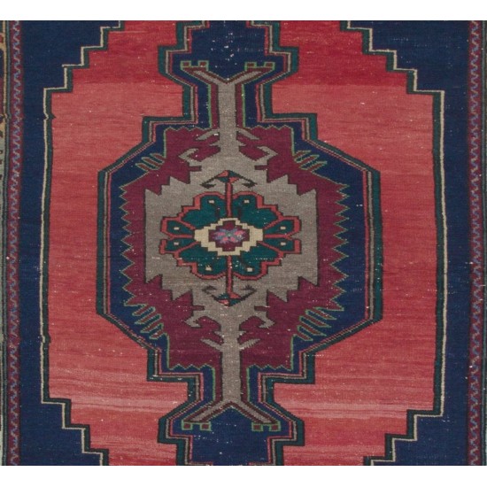 Unusual One of a Kind Vintage Turkish Rug. Navy Blue, Red, Green Gray