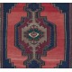 Rustic Farmhouse Decor Vintage Turkish Area Rug in Navy Blue, Red, Green & Gray. Unique Handmade Carpet with Cottage Style