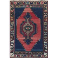 Rustic Farmhouse Decor Vintage Turkish Area Rug in Navy Blue, Red, Green & Gray. Unique Handmade Carpet with Cottage Style