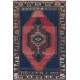 Rustic Farmhouse Decor Vintage Turkish Area Rug in Navy Blue, Red, Green & Gray. Unique Handmade Carpet with Cottage Style