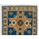 Blue and Red Color, Vintage Hand Knotted Turkish Rug with Medallion Design Blue and Red Color, Vintage Hand Knotted Turkish Rug with Medallion Design