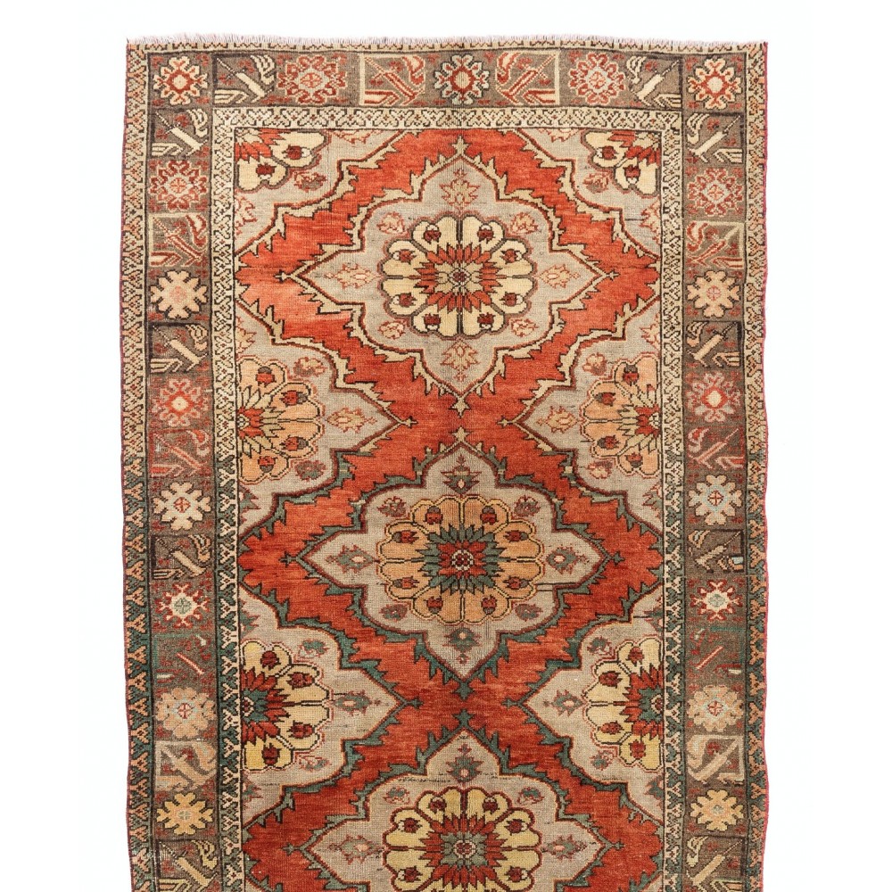 Vintage Central Anatolian Runner. Hand-Knotted Rug for Hallway. All Wool Traditional Oushak Carpet